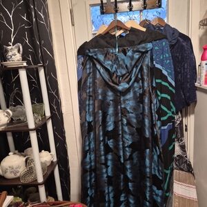 Elegant Blue and Black Floral Dress